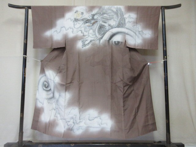 1円 良品 正絹 長襦袢 男性用 浮世絵 龍 高級 渋カッコいい 袷 身丈141cm