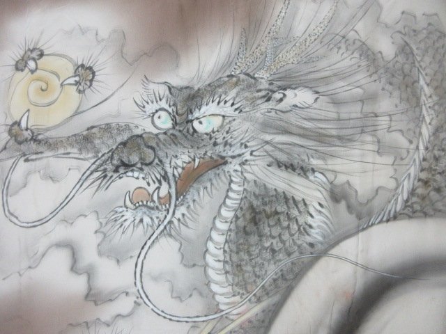 1円 良品 正絹 長襦袢 男性用 浮世絵 龍 高級 渋カッコいい 袷 身丈141cm