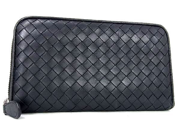 1円 BOTTEGA VENETA ボッテガヴェネタ イントレチャート レザー ラウンドファスナー 長財布 ウォレット メンズ ブラック系 ...