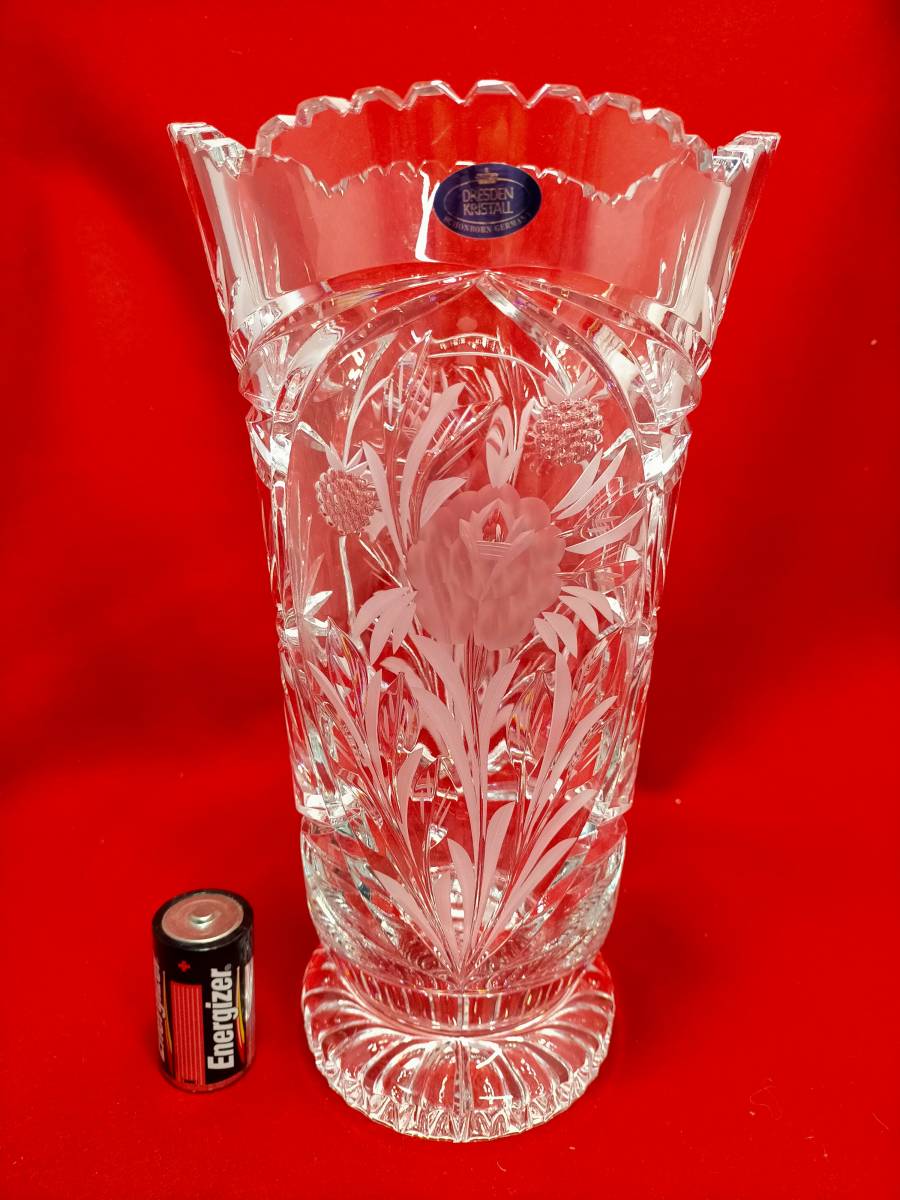 美術品・アンティーク・コレクション DRESDEN KRISTALL 赤色クリスタル花瓶
