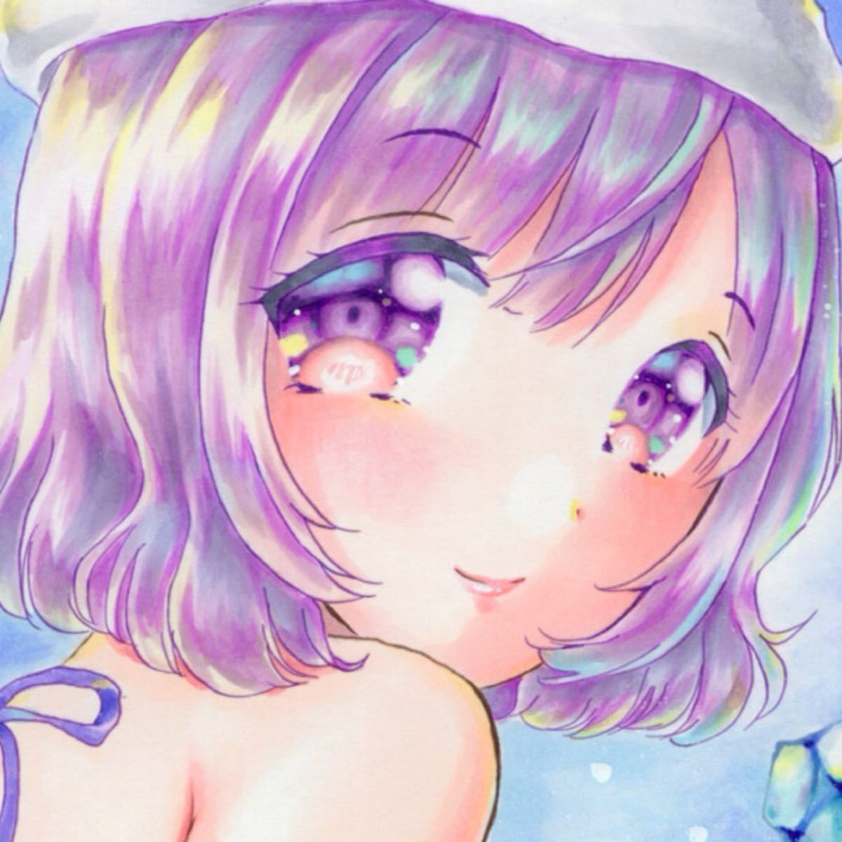 同人手描きイラスト　東方Project　レティ・ホワイトロック　水着　流氷の海　A4特選上質紙