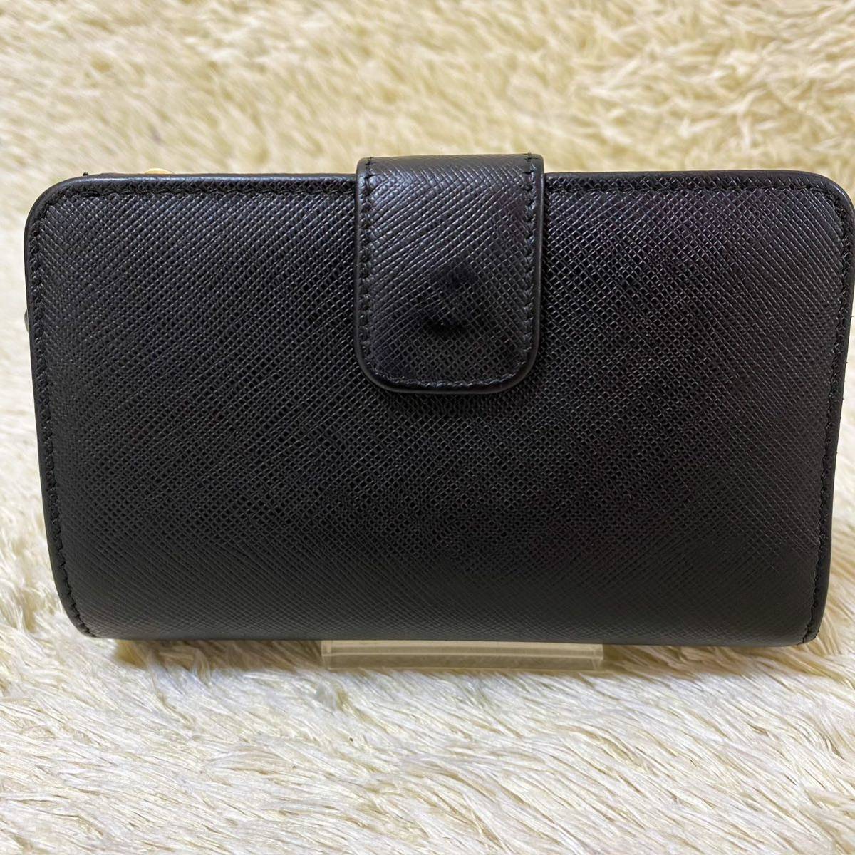 1円【未使用級】PRADA プラダ 二つ折り財布 サフィアーノ ネロ l字 