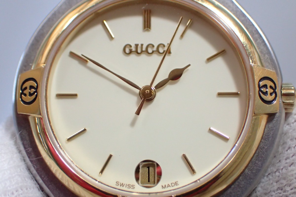 m1865 / GUCCI グッチ 9000M クォーツ QZ アイボリー文字盤 コンビ 