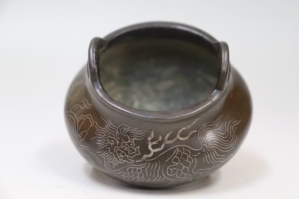 中国美術 三脚香炉 石叟 麒麟？の象嵌入り 中国美術 唐物 , 【公式通販】
