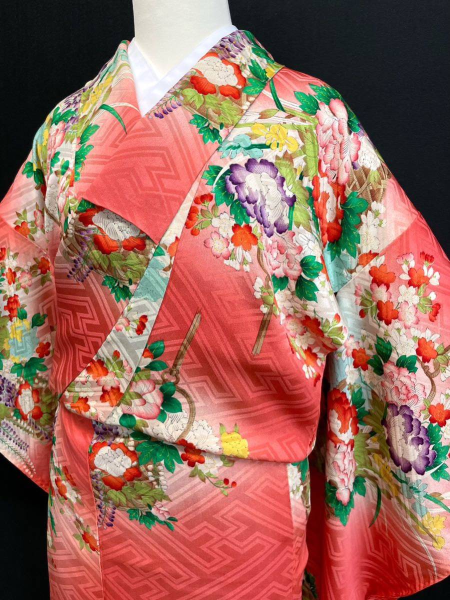 アンティーク着物◆桜　藤　牡丹　大正ロマン　小紋　紋綸子　正絹　きものさらさ奈良店