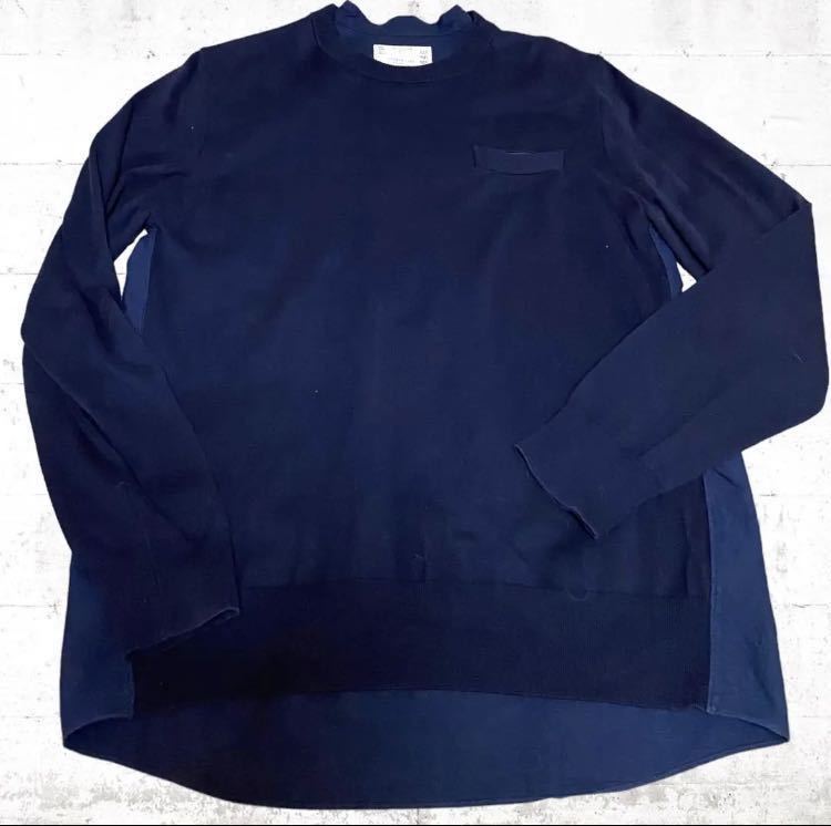 sacai ドッキングデザイン　ニット　シャツ　ポケット　コットン　薄手　サカイ　紺色　ネイビー　サイズ2 M 18-04146M 再構築　日本製