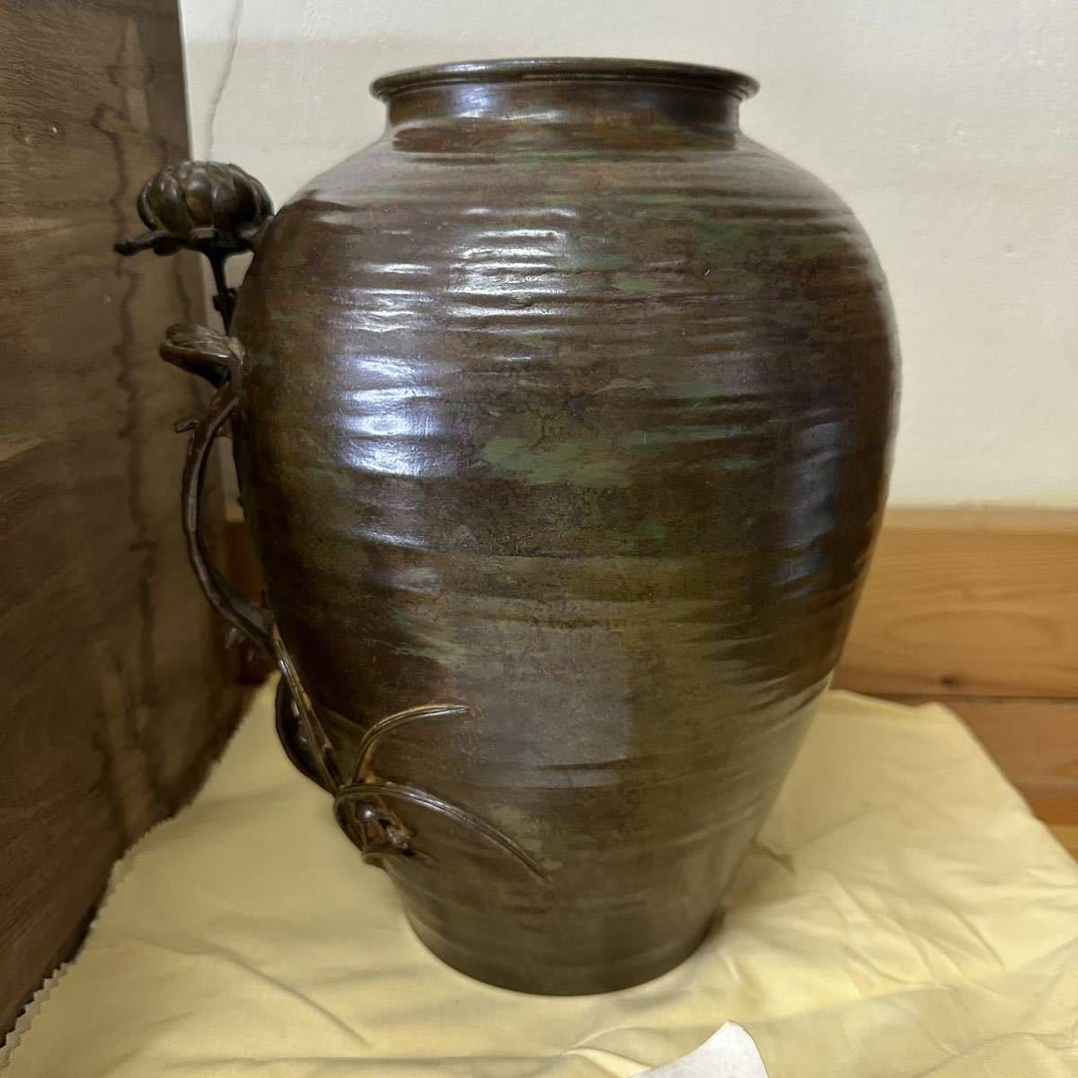 銅製品 高岡銅器 鳥山雄示 蝋型鋳造 花瓶 共箱 経歴書 花器(花器