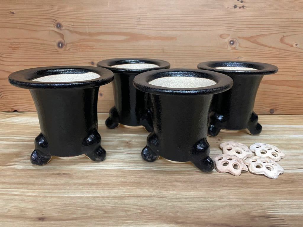 ◆新品◆信楽焼/ゆず肌＊楽風/万年青鉢/4号/4個組◆目皿付/植木鉢/盆栽鉢◆未使用/当店在庫品/訳有り値下げ/商品説明をご覧下さい◆