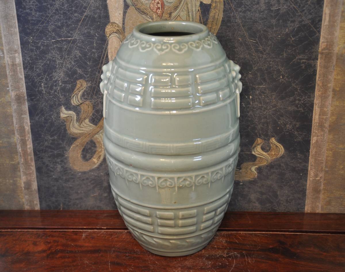 K4338 時代 元 青磁刻花文 茶碗 龍泉窯 在銘 共箱 古美術 中国美術 唐