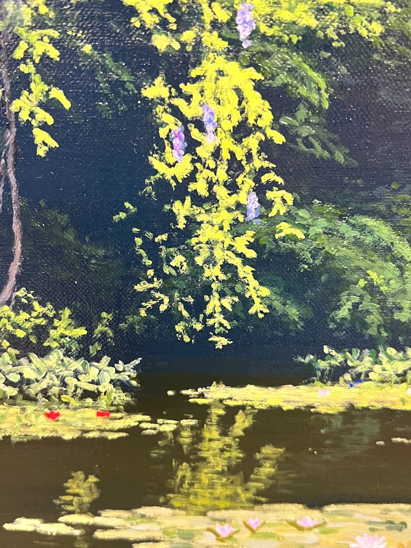 佐々木友 睡蓮の池 日本美術 絵画 風景 油絵 油彩 L FCP】 真作保証 佐々木友 油彩画6号 「睡蓮池と藤」 新日本美術協会