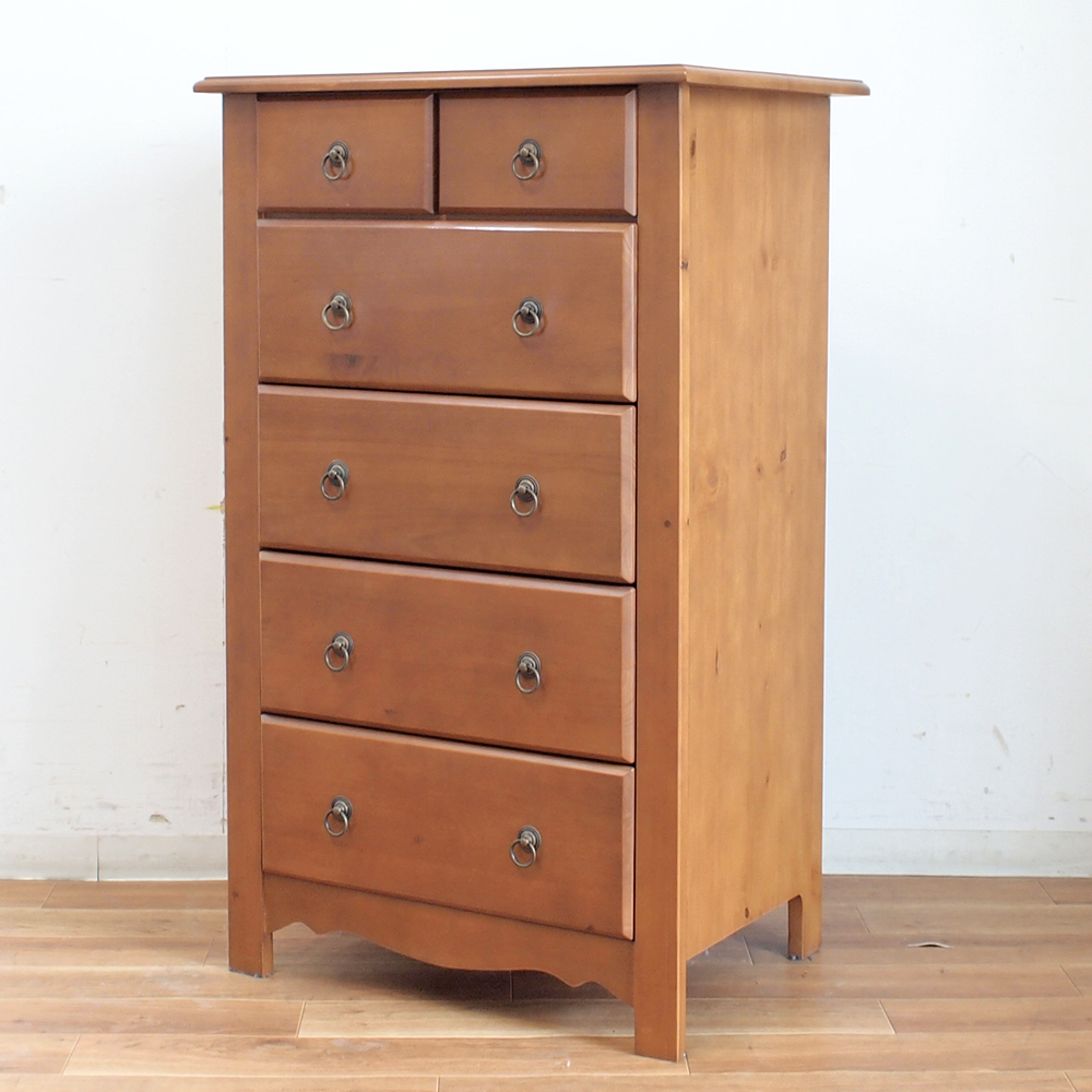 カントリースタイル パイン材チェスト 5段 小物タンス