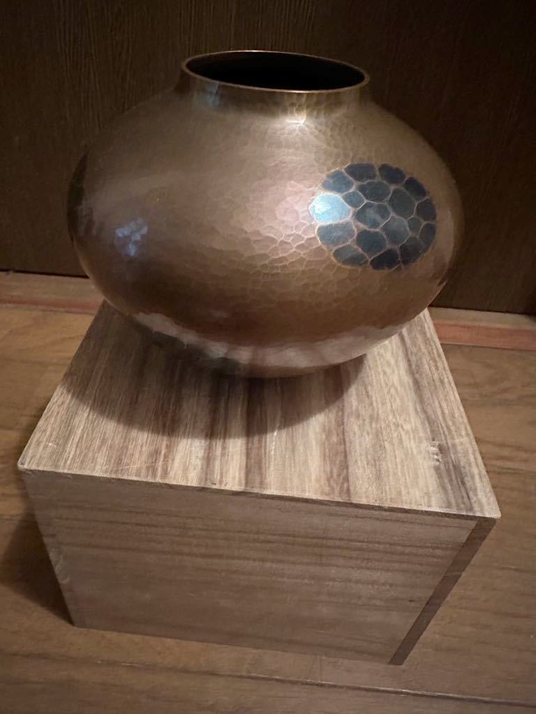 極美品 山川堂 亀甲文 銅製 花瓶 亀甲紋 花器 花入 鎚紀