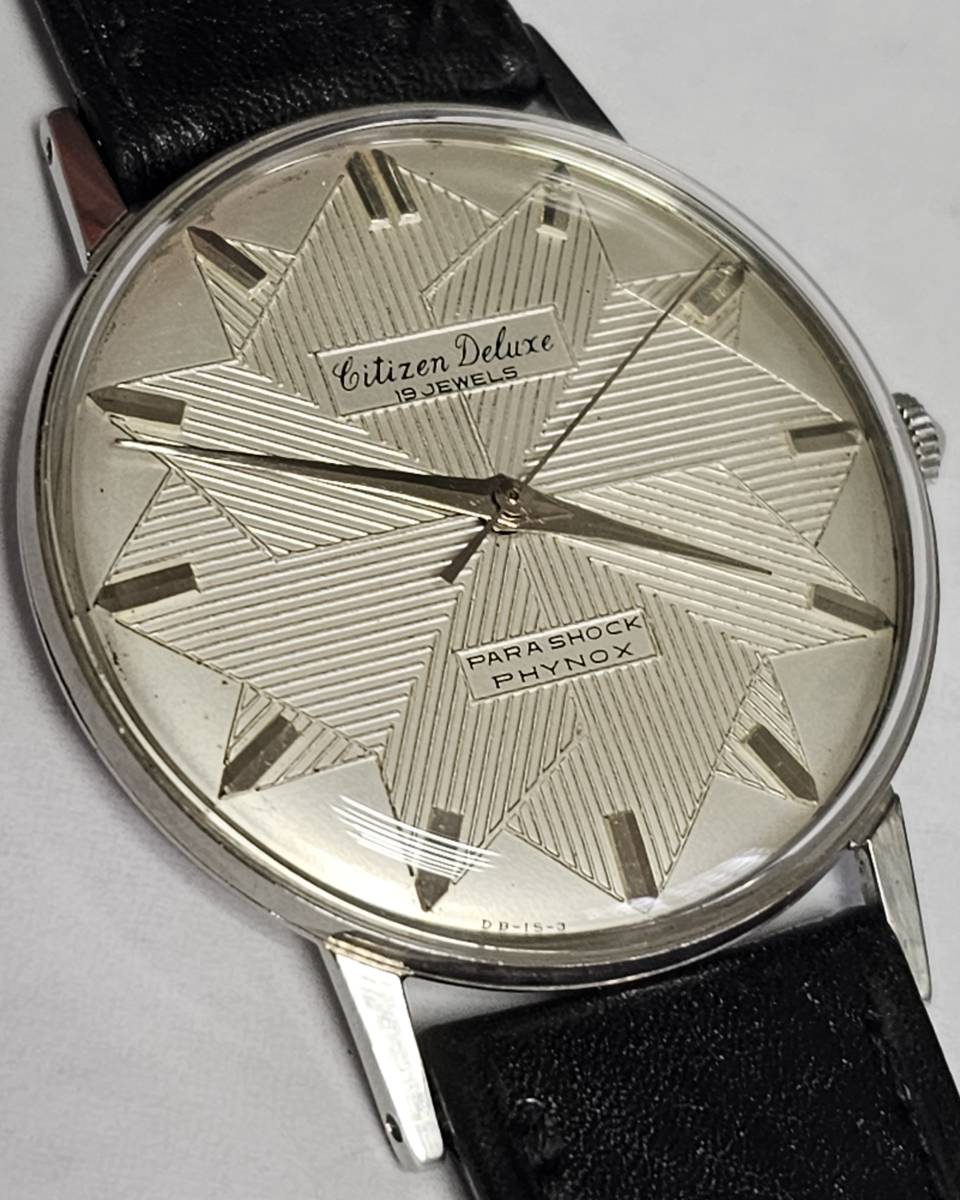 １０－シチズンデラックス　１９石　変わり文字盤　SS　手巻　大型