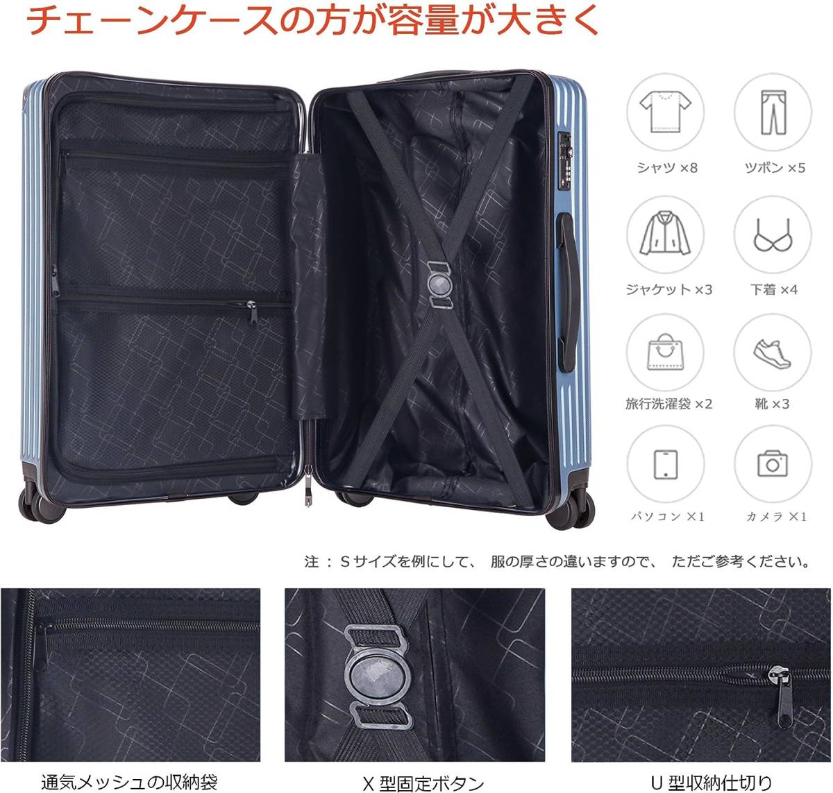 スーツケース 超軽量 機内持込み キャリーバッグ 8輪 静音 キャリー
