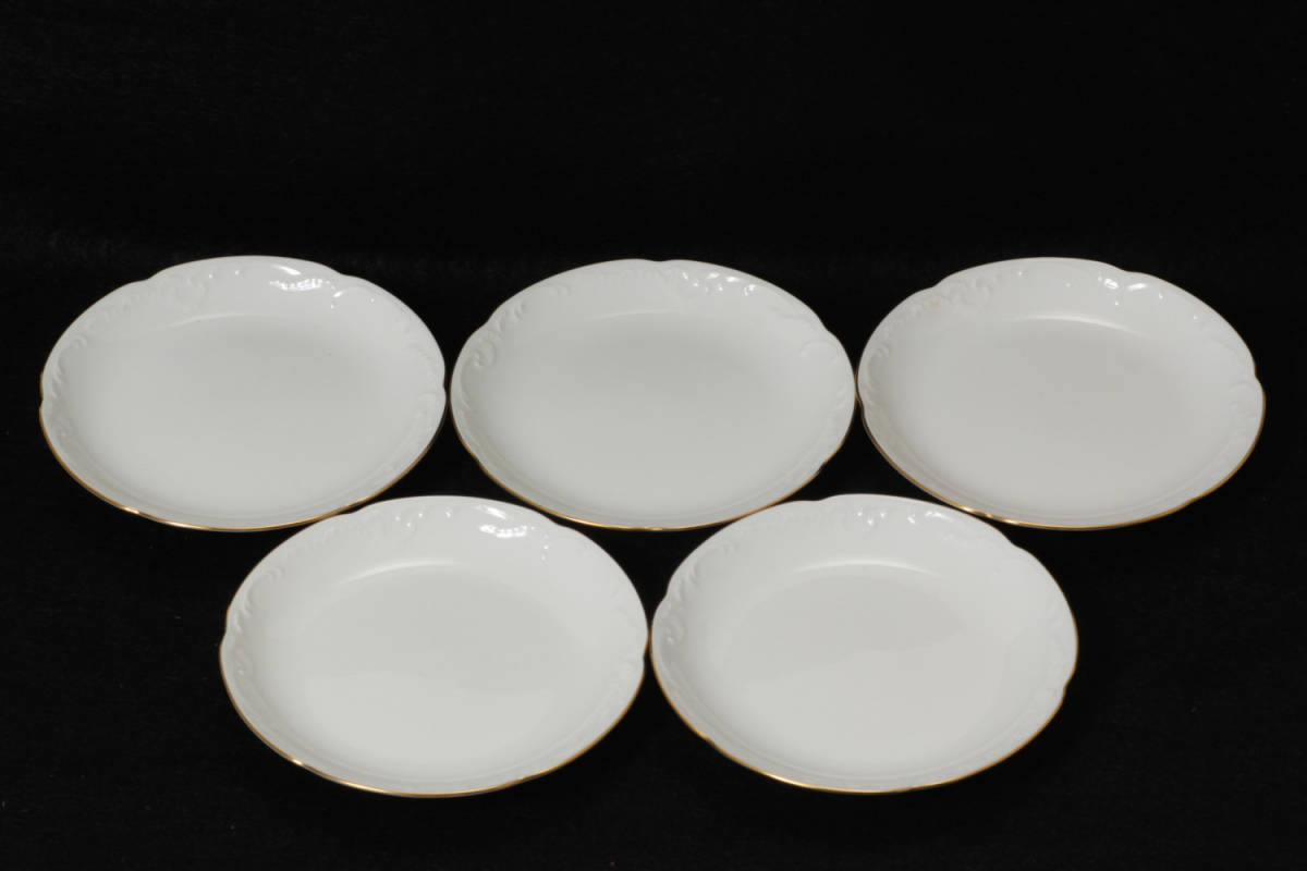 大倉陶園　銘々皿　プレート　５枚セット　直径15cm　白磁　金縁