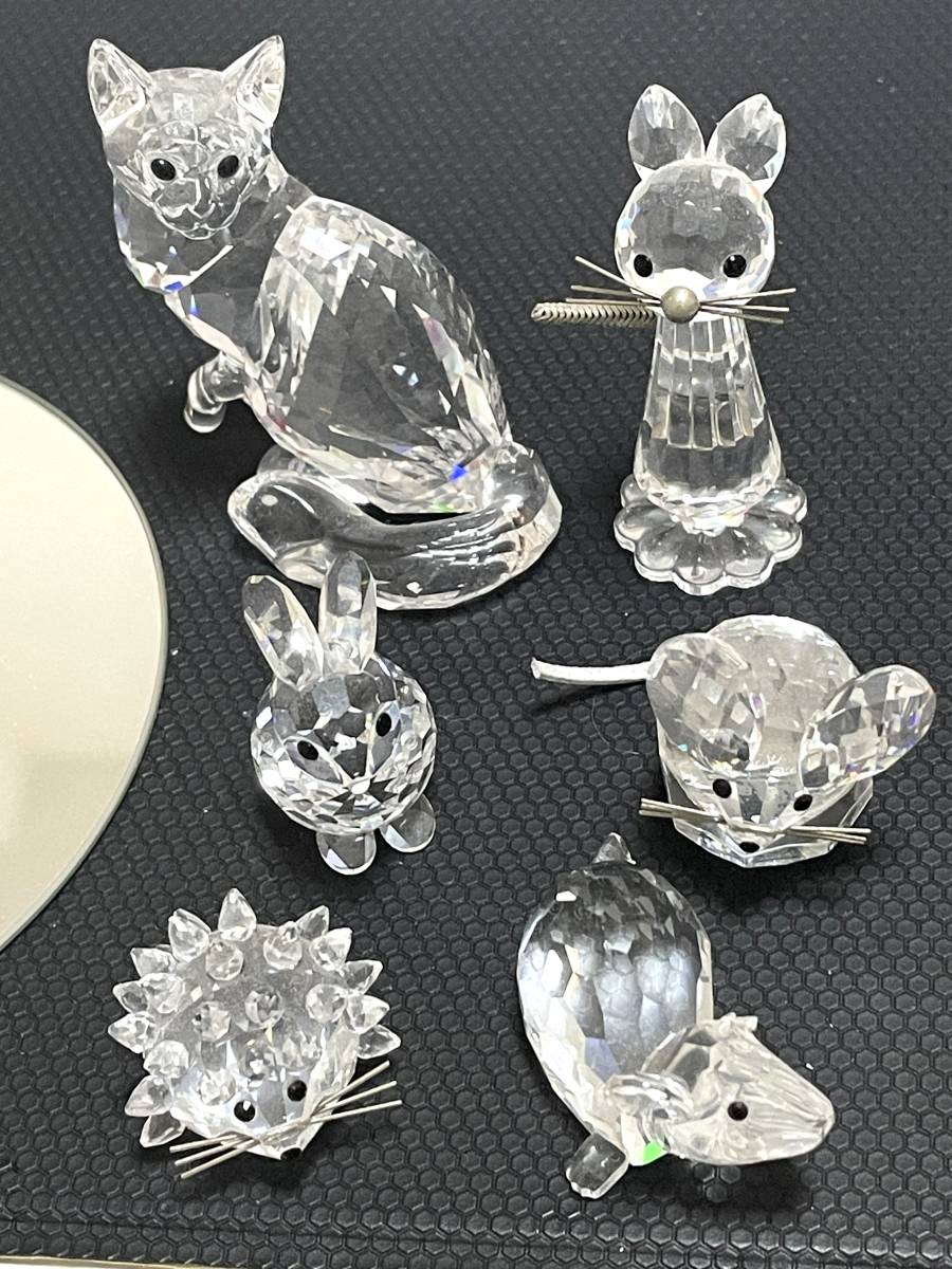 スワロフスキー SWAROVSKI 猫 ネズミ ハリネズミ 動物 6点セット