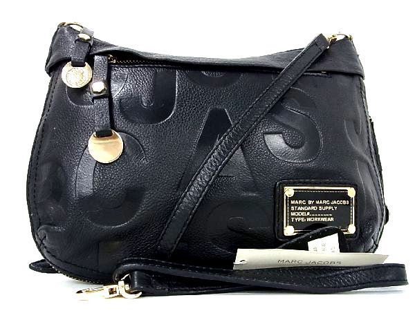 1円 MARC BY MARC JACOBS マークバイマークジェイコブス レザー 2WAY クロスボディ ショルダーバッグ 肩掛け ブラック系 BF1811