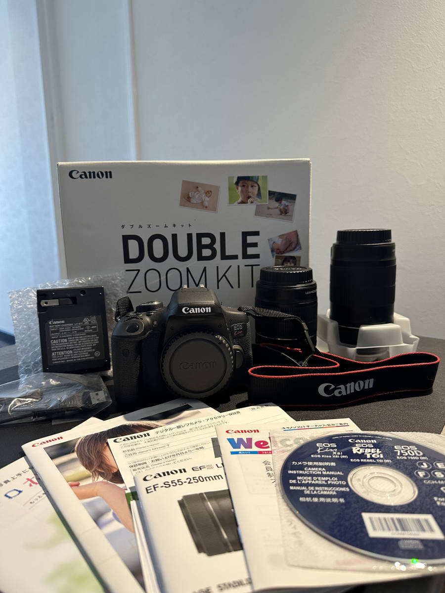 ☆美品☆１円スタート☆ Canon キャノン EOS Kiss X8i ダブルズームキット 18-55mm 55-250mm 元箱 付属品多数 一眼レフカメラ