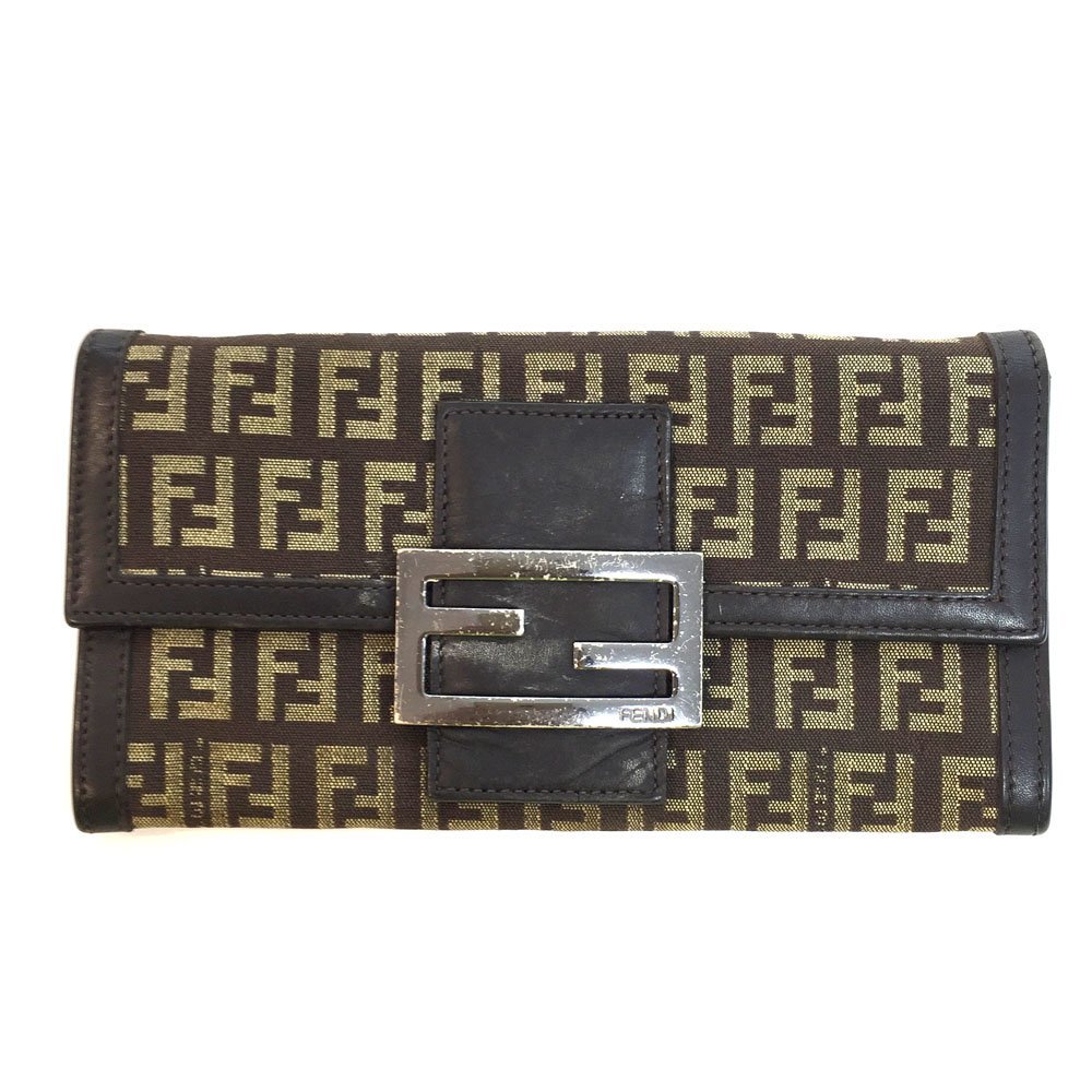 フェンディ 長財布 ズッカ ブラウン×ブラック×ベージュ FENDI 長サイフ