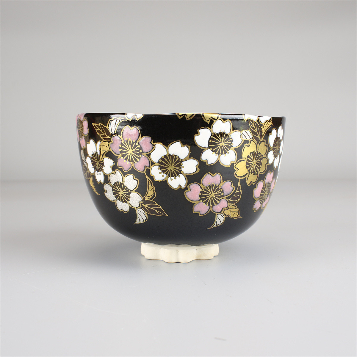 CB761 名工 【三代 加藤利昇】 利昇窯 開窯百年記念 黒釉 夜桜