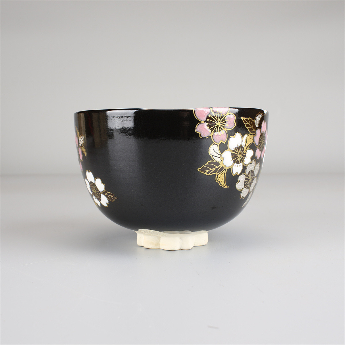 CB761 名工 【三代 加藤利昇】 利昇窯 開窯百年記念 黒釉 夜桜