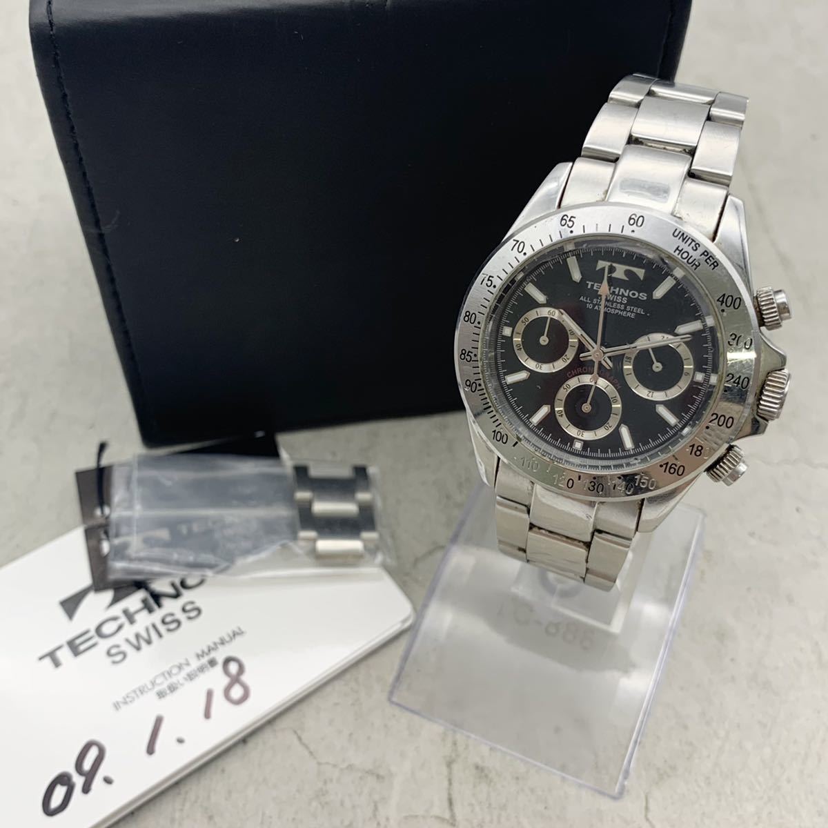 TECHNOS 送料無料電池交換済☆テクノス☆TECHNOS☆クロノグラフ 