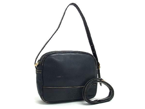 1円 LOEWE ロエベ アナグラム レザー ワンハンドル 2WAY クロスボディ ハンドバッグ ショルダー レディース ネイビー系 BF1284