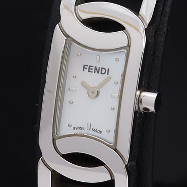 1円 稼働 良品 フェンディ QZ 3600L バングルウォッチ ホワイトシェル文字盤 スクエア レディース腕時計 0716100SMD