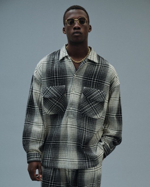 COOTIE PRODUCTIONS/クーティ―/Ombre Check Open Collar Pullover L/S 