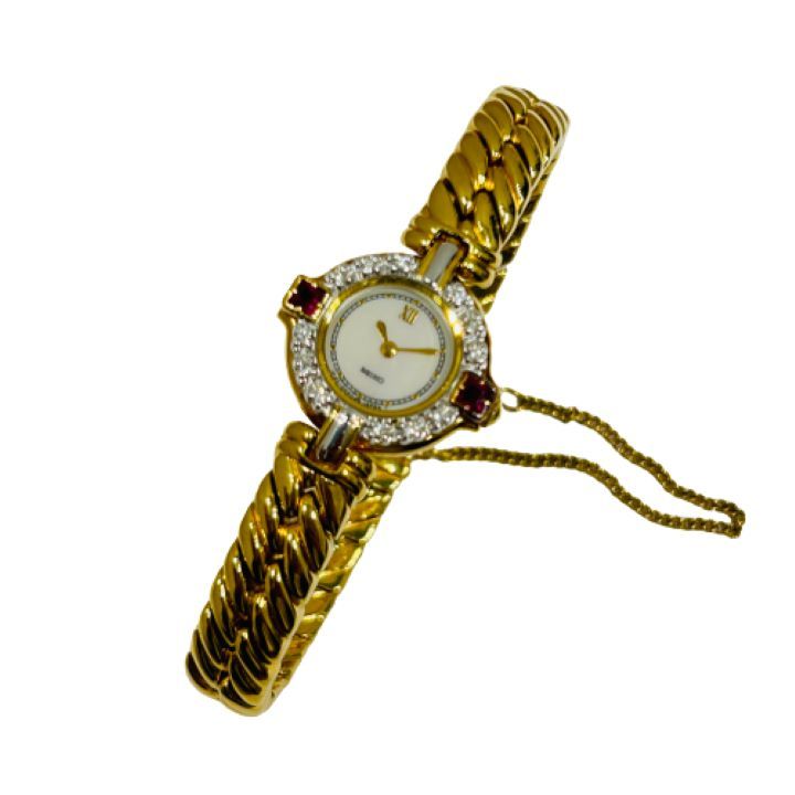 【SEIKO/セイコー】クオーツ エクセリーヌ 1F20-0B70 ダイヤモンド/ルビー レディース 腕時計 ゴールド★39202