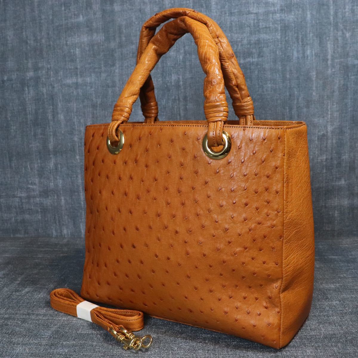 ☆1円スタート☆ オーストリッチ 2way ハンドバッグ ダチョウ genuine 