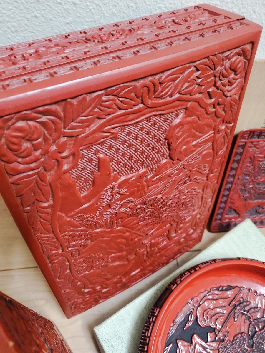 唐木細工 如意形 蝙蝠文 小物入れ 中国工芸 置物 中国鬼工雕。#古美術