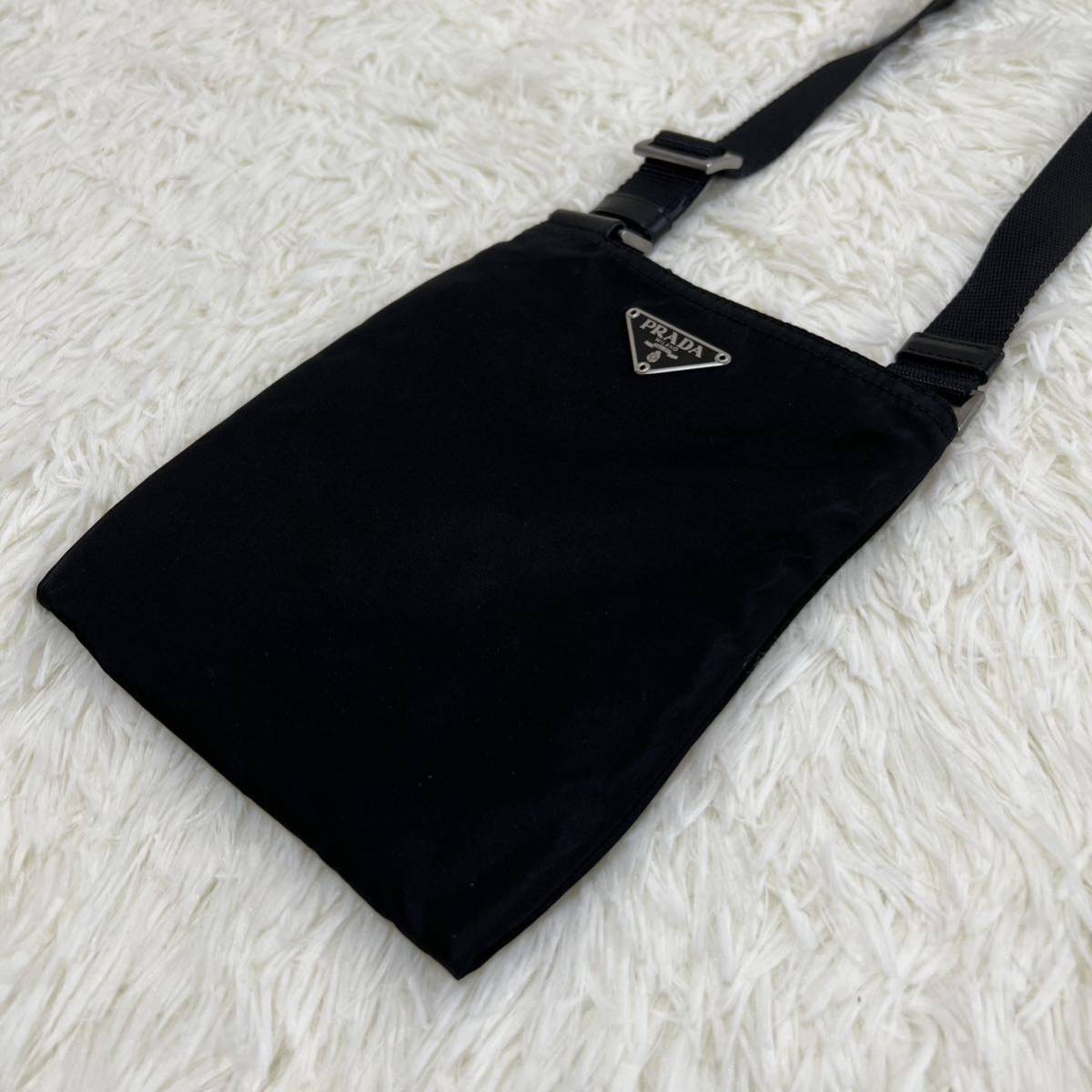 1円PRADA プラダ ショルダーバッグ ミニ ブラック ナイロン 三角ロゴ 