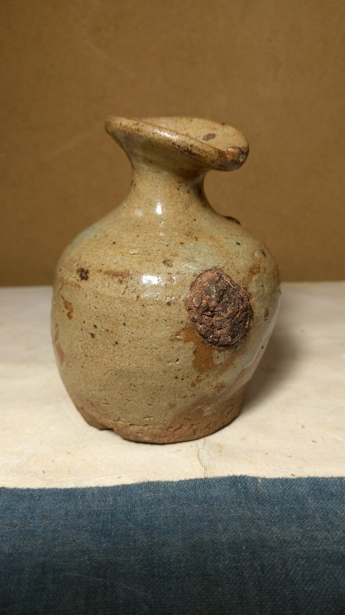 古唐津彫唐津灰釉茶筅徳利 哲】【特別出品】貴重な灰釉の古唐津小徳利（藤の川内窯・桃山時代