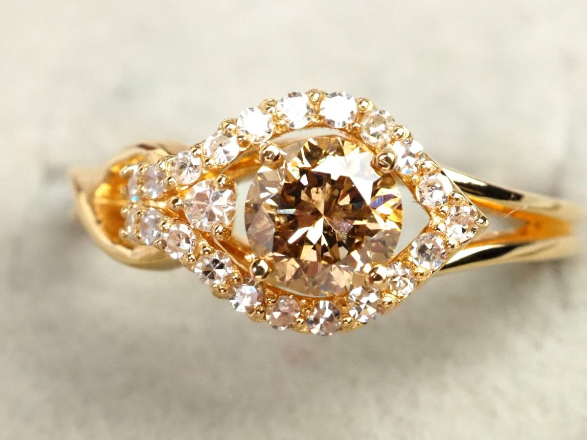 1855M】K18ゴールド 天然ダイヤモンド 0.60ct/0.18ct/3.3g リング 指輪 
