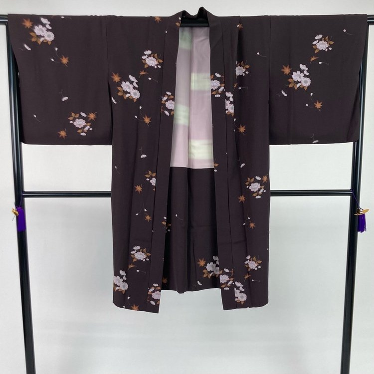 長羽織 桜 紅葉 秋 季節 ブラウン 身丈111cm 裄丈69cm y148-2144216 【Y商品】和装 着物