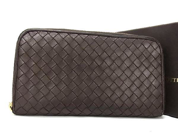 1円 BOTTEGA VENETA ボッテガヴェネタ イントレチャート レザー ラウンドファスナー 長財布 ウォレット 小銭入れ ブラウン系 AR5079