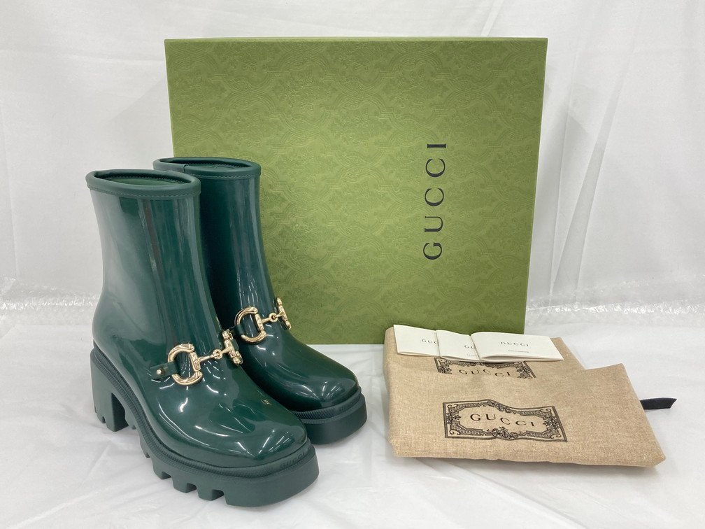 GUCCI グッチ エナメル ホースビットアンクルブーツ グリーン 670407