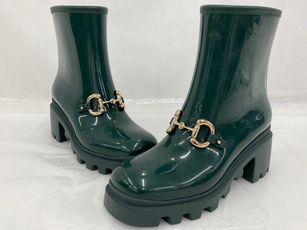GUCCI グッチ エナメル ホースビットアンクルブーツ グリーン 670407
