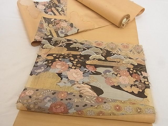 平和屋-こころ店□明綴れ 袋帯 反物 草花文 金糸 正絹 逸品 未使用
