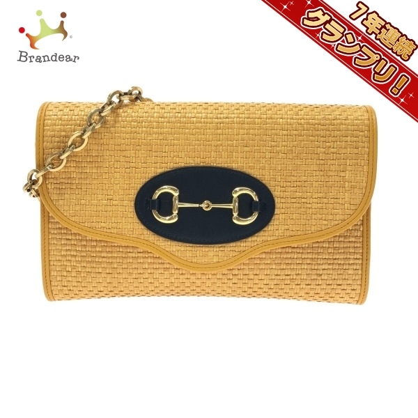 品質保証，本物保証 グッチ GUCCI ショルダーバッグ 655667 ホースビット ストロー&times;レザー イエロー&times;黒 2way/チェーンショルダー/ストラップ着脱可 バッグ(かばん、バッグ)｜売買されたオークション情報、ya かばん、バッグ