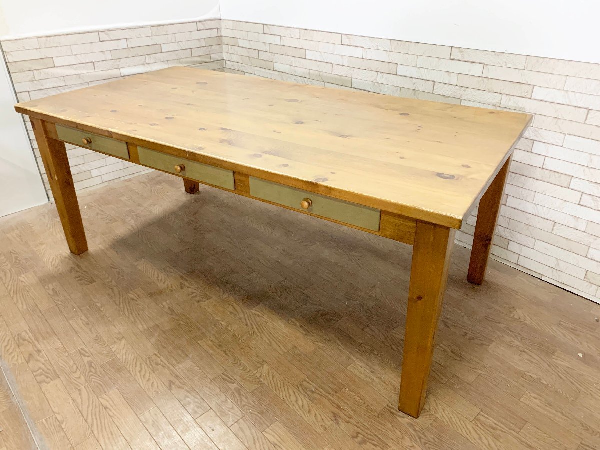 enfant アンファン パイン無垢材 引き出し付 ダイニングテーブル ナチュラル カントリースタイル ペイント シンプル 木製