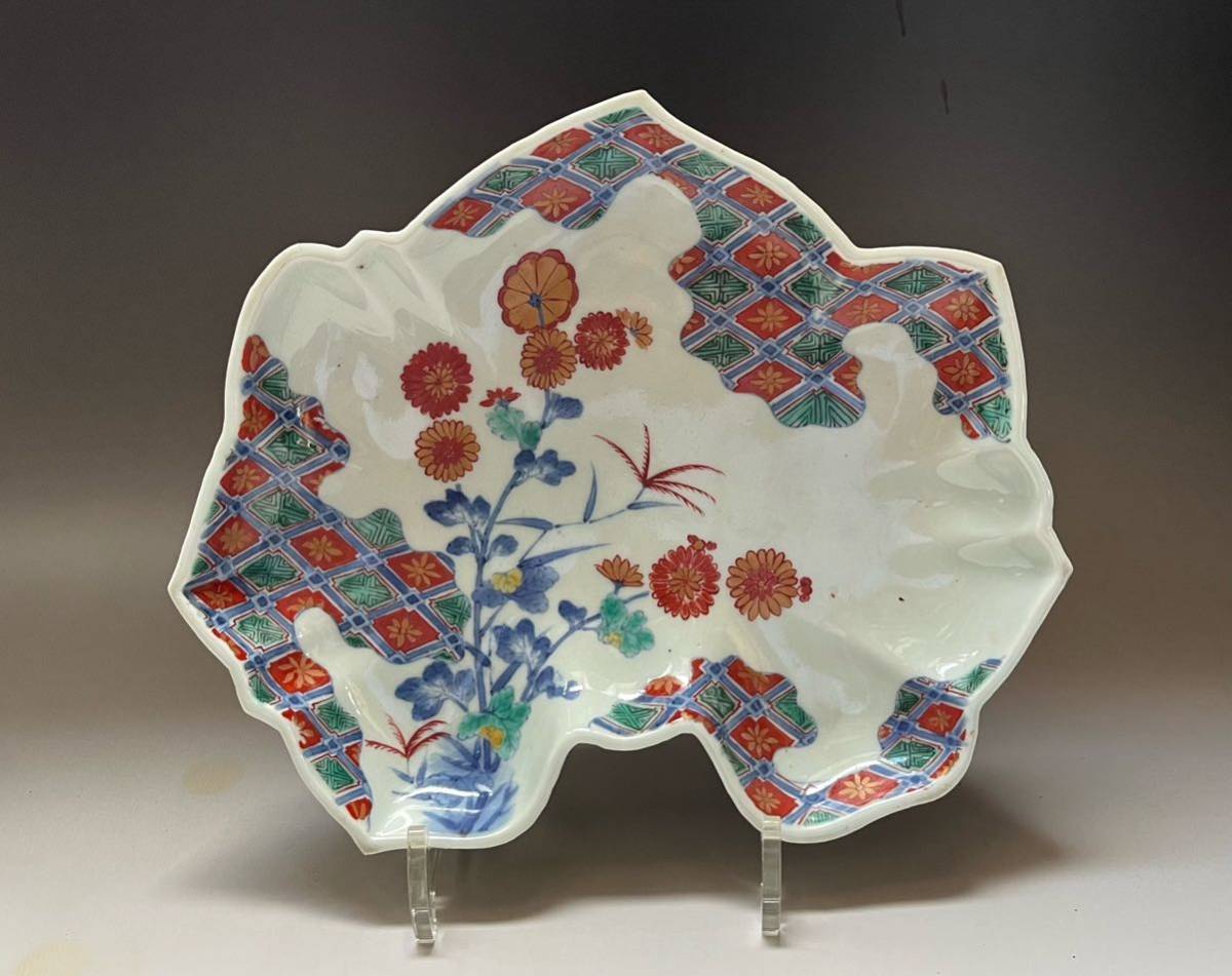 色絵古伊万里菊花文変形皿（色絵柿右衛門、金蘭手、元禄色絵古伊万里