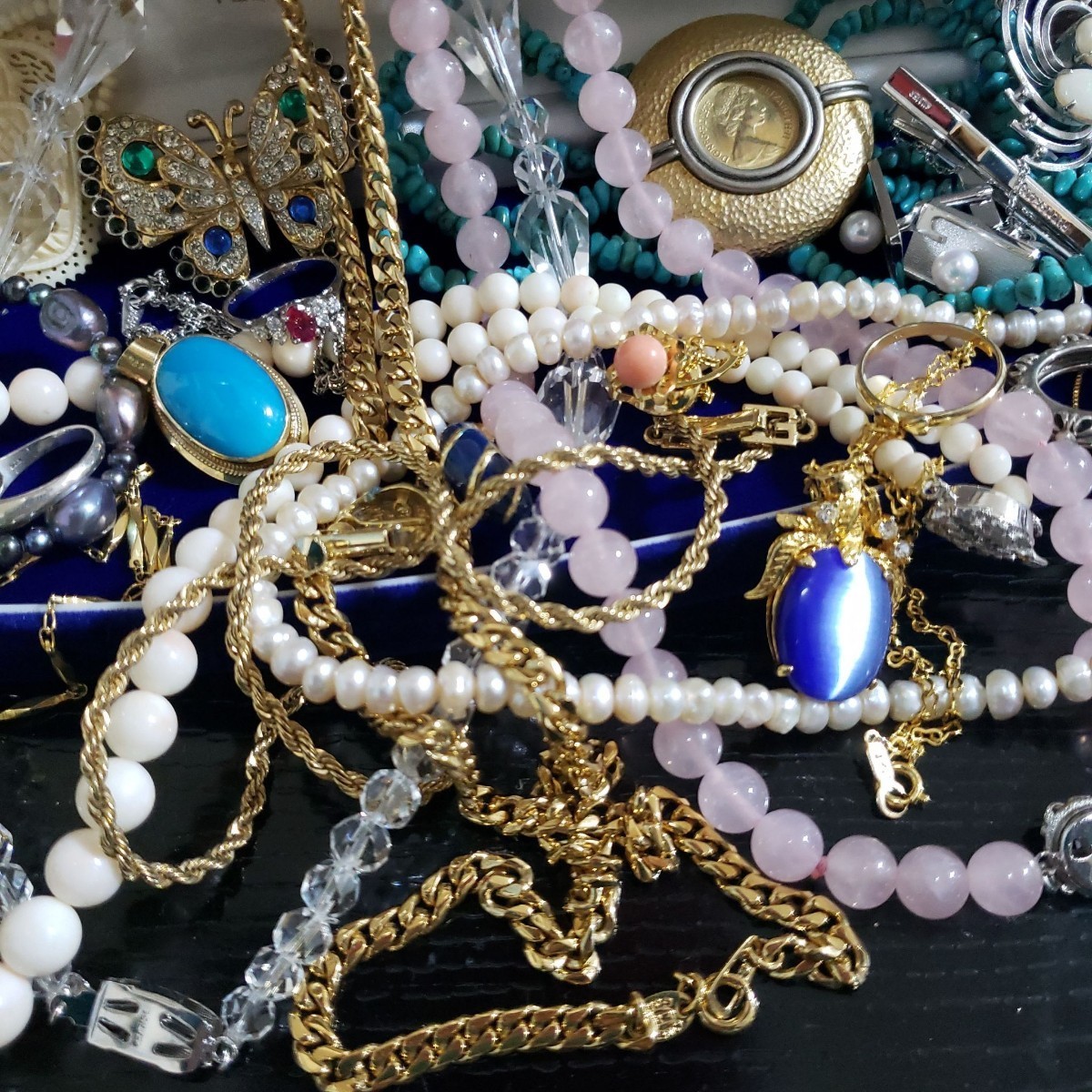 遺品整理　ネックレス リング ブローチアクセサリーまとめ大量セット【刻印あり含】 遺品整理品他 実家アクセサリーまとめ大量 指輪 ブローチ 真珠 珊瑚
