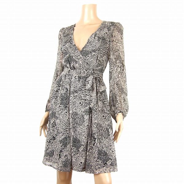 M新品同様*ザラZARA*黒*シフォン×美柄*巻きワンピース♪小さいS
