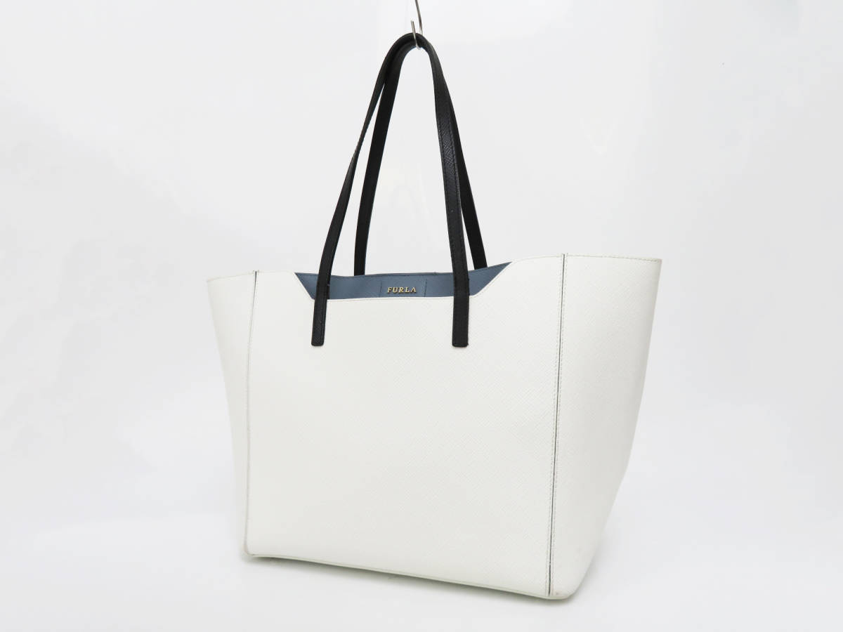 11860 美品 FURLA フルラ FANTASIA ファンタジア 本革 レザー 肩掛け トートバッグ ショルダーバッグ キャリーオール 鞄 白系 レディース