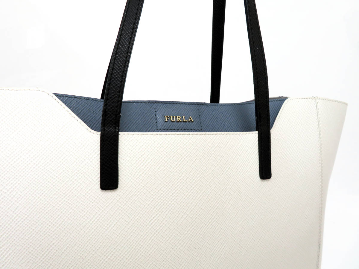 美品】FURLA フルラ レザートートバッグ アイボリー グレージュ A4収納 