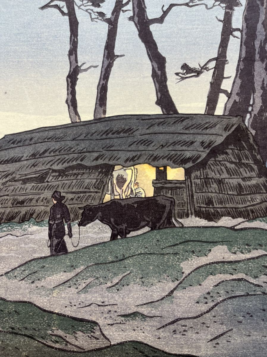 伊東深水 木版画 作品証明シール・摺り工程表有り 「菊を活ける