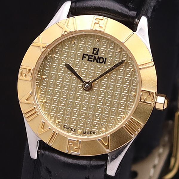 1円 稼働 良品 フェンディ QZ 2000L ラウンド ゴールド文字盤 レディース腕時計 0539000YSD