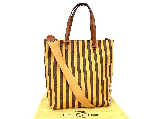 1円 □美品□ ETRO エトロ PVC ストライプ ペイズリー柄 2WAY トート 